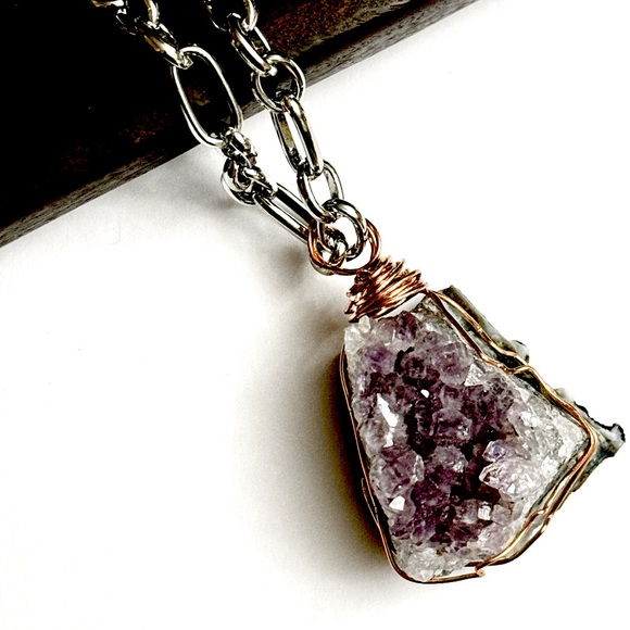 Rare Find Amethyst cluster wire wrapped in copper wire pendant - Picture 3 of 6
